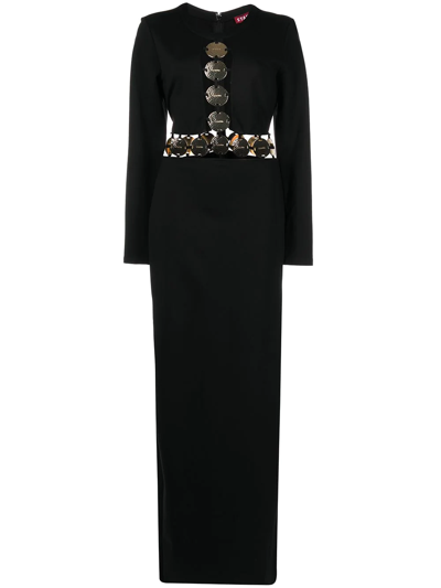 Shop Staud Delphine Long-sleeve Maxi Gown In Black