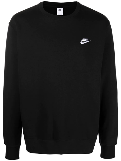 Shop Nike Club Embroidered-logo Fleece Sweatshirt In Black