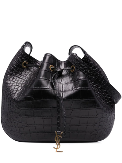 Shop Saint Laurent Crocodile-effect Leather Satchel In Black