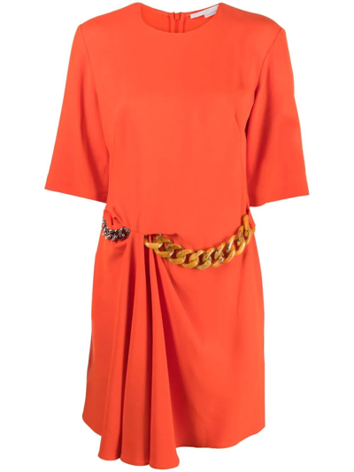 Shop Stella Mccartney Chain-detail Draped Mini Dress In Orange