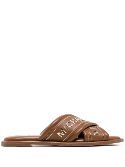 Shop Michael Michael Kors Gideon Logo-print Slides In Brown