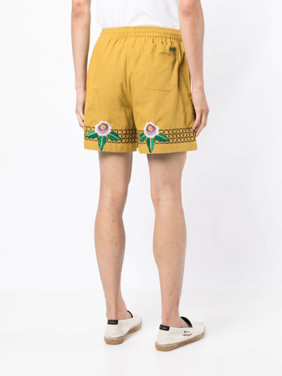 Shop Bode Floral-embroidered Track Shorts In Yellow
