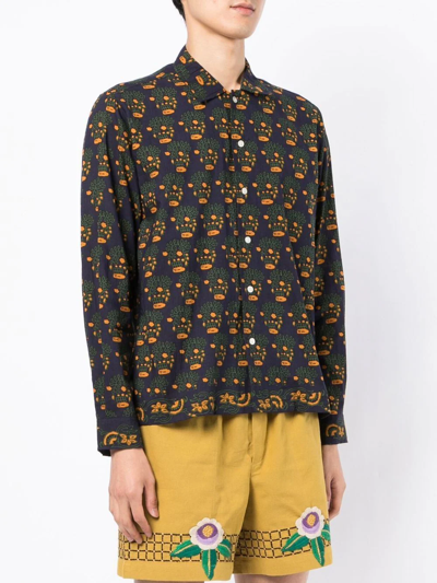 Bode Graphic-print Button-up Shirt In Blue