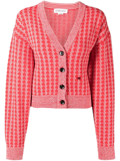 Shop Victoria Beckham Embroidered Button-down Cardigan In Red