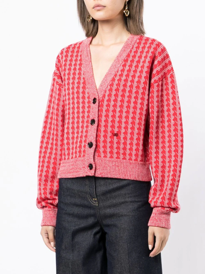 Shop Victoria Beckham Embroidered Button-down Cardigan In Red