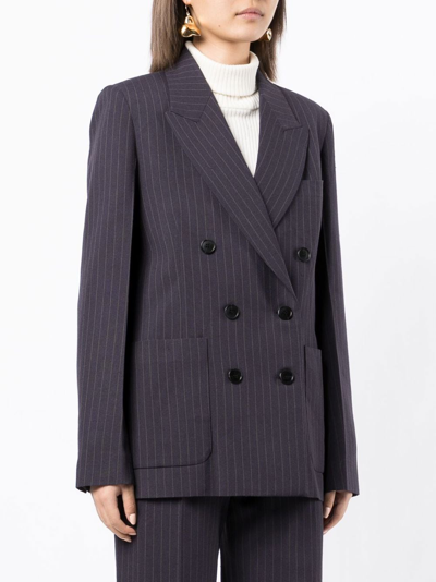 Shop Victoria Beckham Striped Double-breasted Blazer In Blue