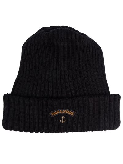 Paul & Shark Yatching Ribbed-knit Wool Beanie In Black