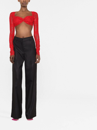 The Andamane Lace-embroidered Cropped Top In Red