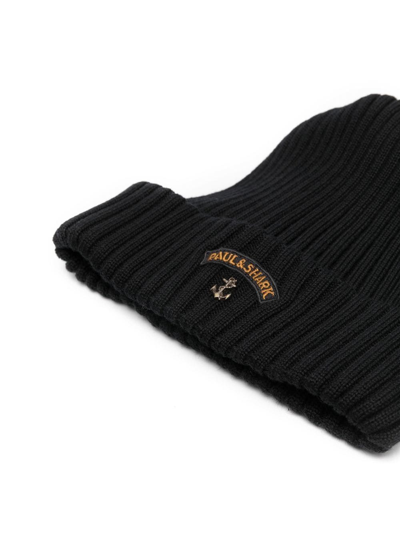 Paul & Shark Yatching Ribbed-knit Wool Beanie In Black
