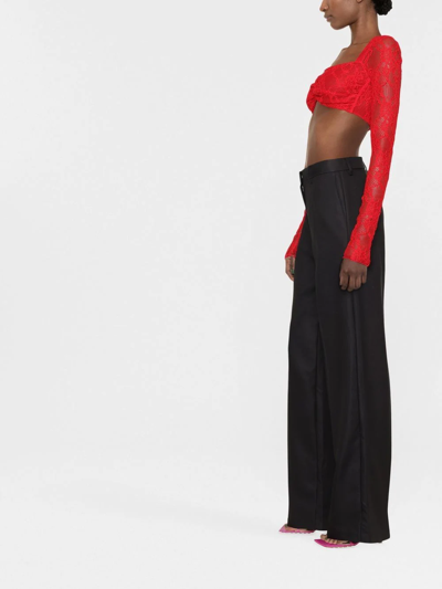 The Andamane Lace-embroidered Cropped Top In Red