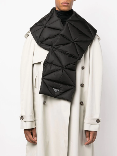 Prada Re-nylon Extractable-hood Padded Scarf In Black