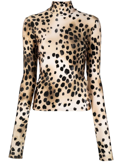 Shop The Andamane High-neck Animal-print Top In Neutrals