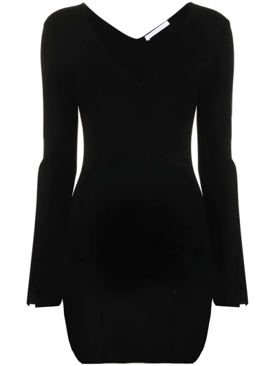 Shop Helmut Lang Slit-detail Rib-knit Mini Dress In Black