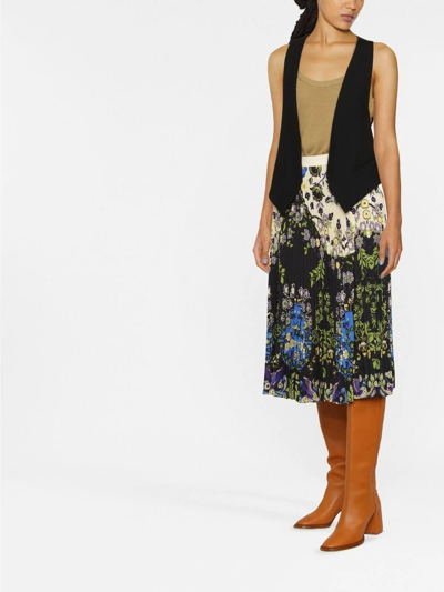 Shop Etro Floral-print Pleated Skirt In Neutrals