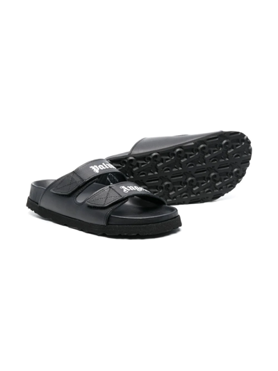 Shop Palm Angels Logo-print Leather Slides In Black