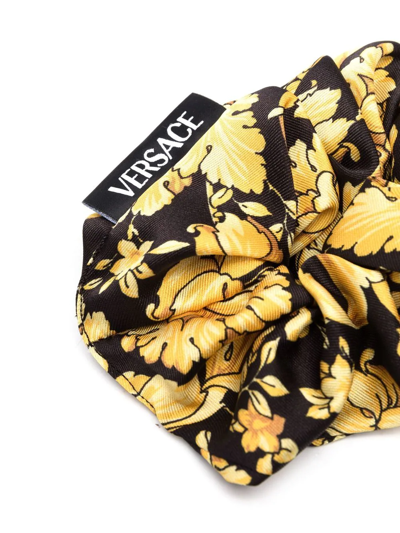 Shop Versace Barocco-print Logo-tag Scrunchie In Yellow