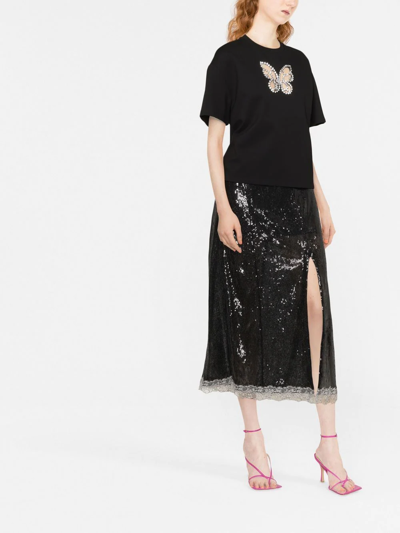 Shop Koché Sequin-embellished High-waisted Skirt In Black