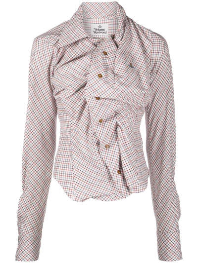 Shop Vivienne Westwood Check-print Ruched Cotton Shirt In Neutrals