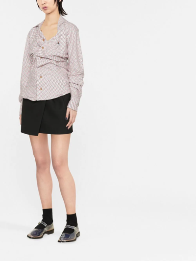 Shop Vivienne Westwood Check-print Ruched Cotton Shirt In Neutrals