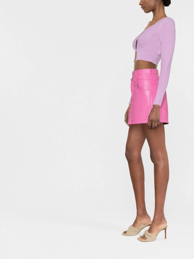 Shop Jacquemus Alzou Knitted Cropped Cardigan In Purple