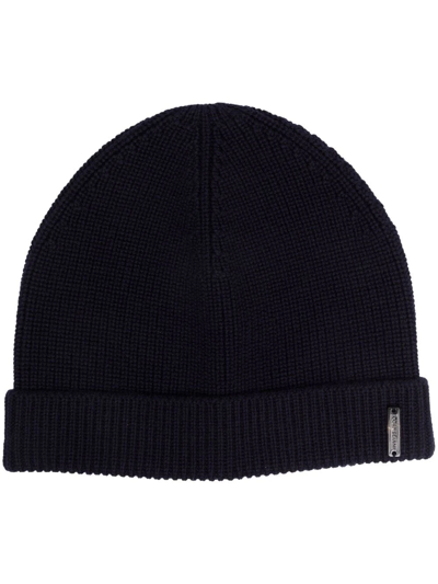 Shop Corneliani Ribbed Virgin-wool Beanie In Blue