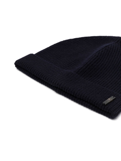 Shop Corneliani Ribbed Virgin-wool Beanie In Blue