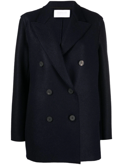 Shop Harris Wharf London Double-breasted Tailored Coat In Blue
