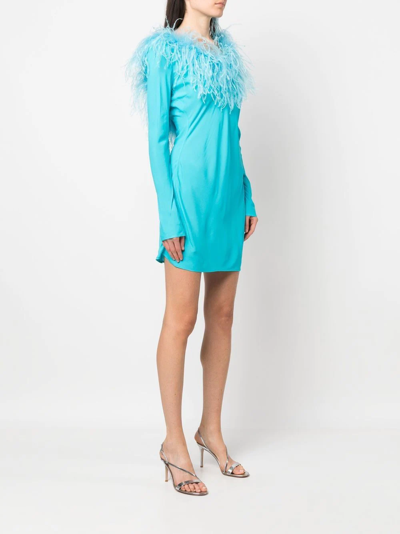 Shop Giuseppe Di Morabito Feather-trim Mini Dress In Blue