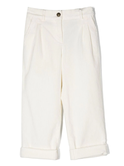 Shop Dolce & Gabbana Embroidered-logo Corduroy Trousers In White