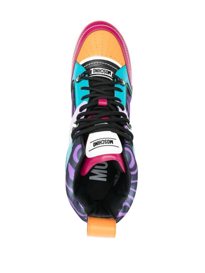 Shop Moschino Colour-block High-top Sneakers In Purple