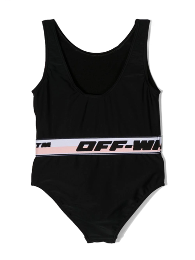 Shop Off-white Logo-tape U-neck Swimsuit In Black