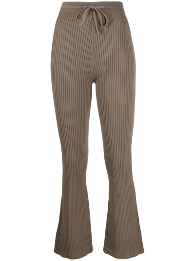 Shop Nanushka Ribbed Knitted Cropped Trousers In Brown