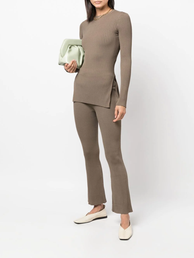 Nanushka Ribbed Knitted Cropped Trousers In Brown
