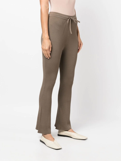 Shop Nanushka Ribbed Knitted Cropped Trousers In Brown