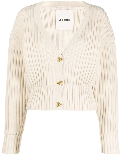 Shop Aeron Cropped Rib-knit Cardigan In Neutrals