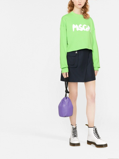 Shop Msgm Logo-print Cropped Sweatshirt In Green