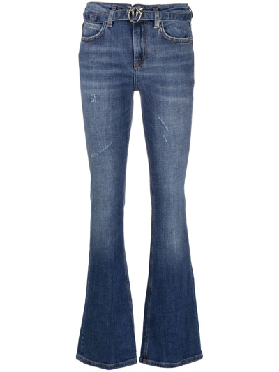 Shop Pinko Belted Flared Jeans In Blue