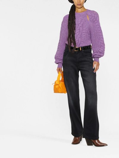 Shop Isabel Marant Cut-out Cable-knit Jumper In Purple