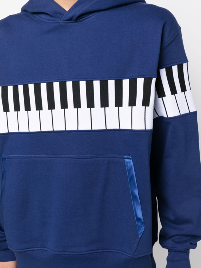 Shop Just Don Piano-print Cotton Hoodie In Blue