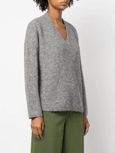 Gestuz Ribbed V-neck Sweater In Grey