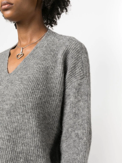 Gestuz Ribbed V-neck Sweater In Grey