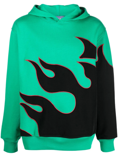 Shop Just Don Flame-print Cotton Hoodie In Green