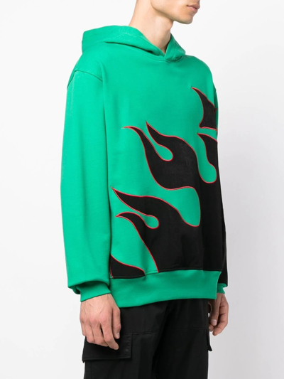 Shop Just Don Flame-print Cotton Hoodie In Green