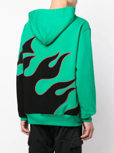 Shop Just Don Flame-print Cotton Hoodie In Green