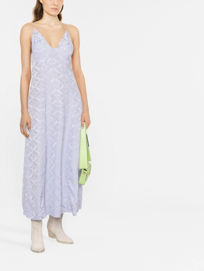 Shop Ganni Floral-jacquard Slip Dress In Purple