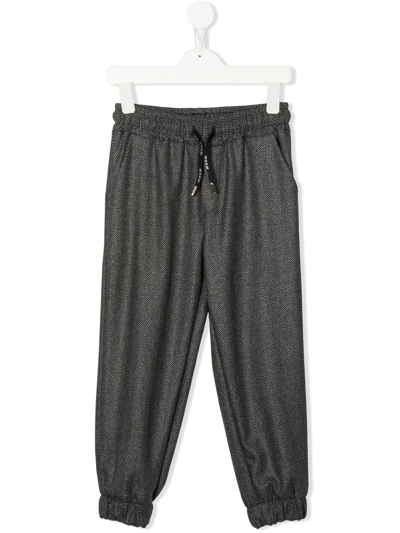 Shop Msgm Chevron-knit Drawstring Trousers In Grey
