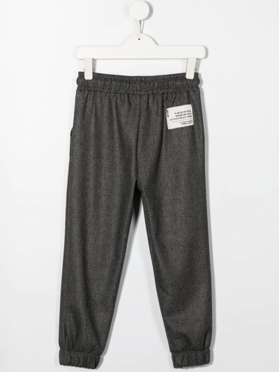 Shop Msgm Chevron-knit Drawstring Trousers In Grey