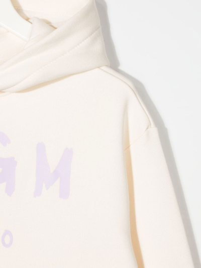 Shop Msgm Logo-print Cotton Hoodie In Neutrals