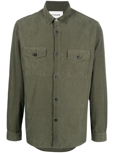 Shop Frame Corduroy Chest Flap-pocket Detail Shirt In Green