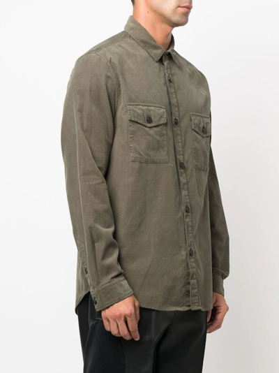 Shop Frame Corduroy Chest Flap-pocket Detail Shirt In Green